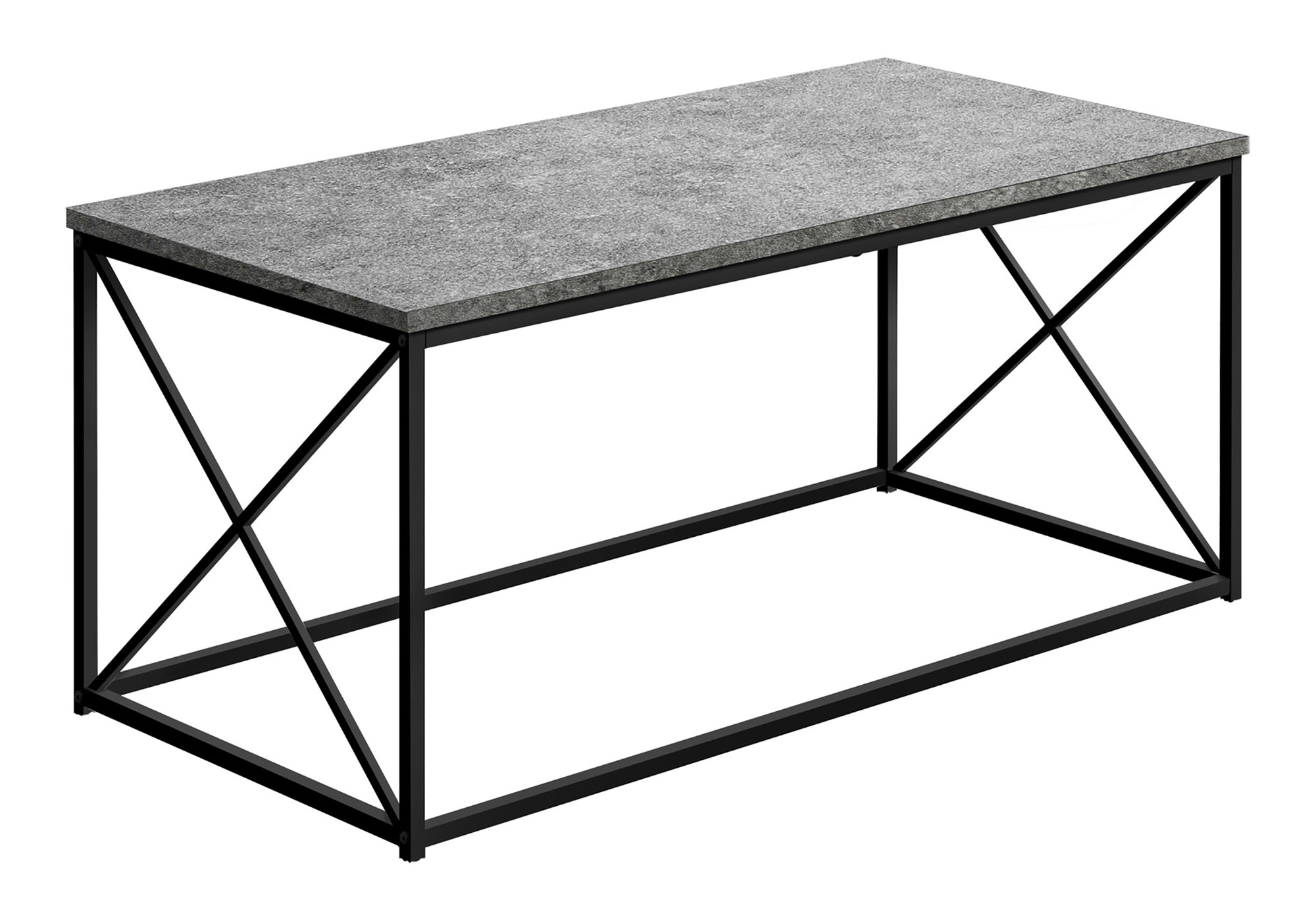 COFFEE TABLE - 40"L / GREY STONE-LOOK / BLACK METAL